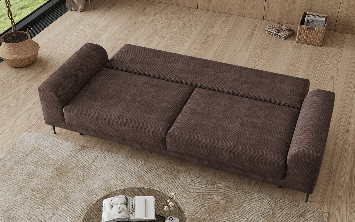 Designer 3-zitsbank Bloom in Ribstof met slaapfunctie en opbergruimte