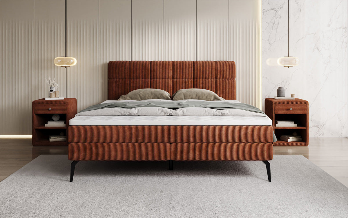 Boxspringbed Vera in Ribstof met hoge poten