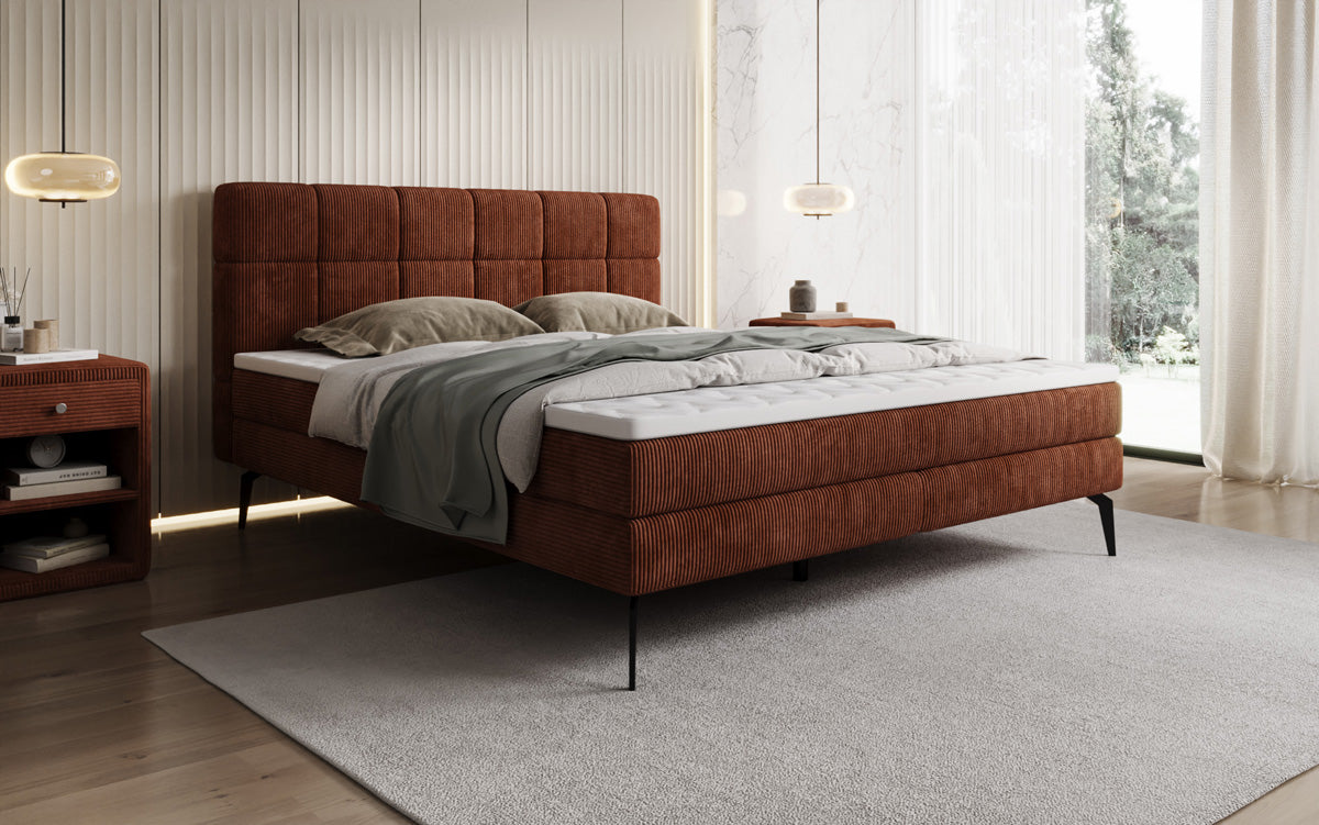 Boxspringbed Vera in Ribstof met hoge poten