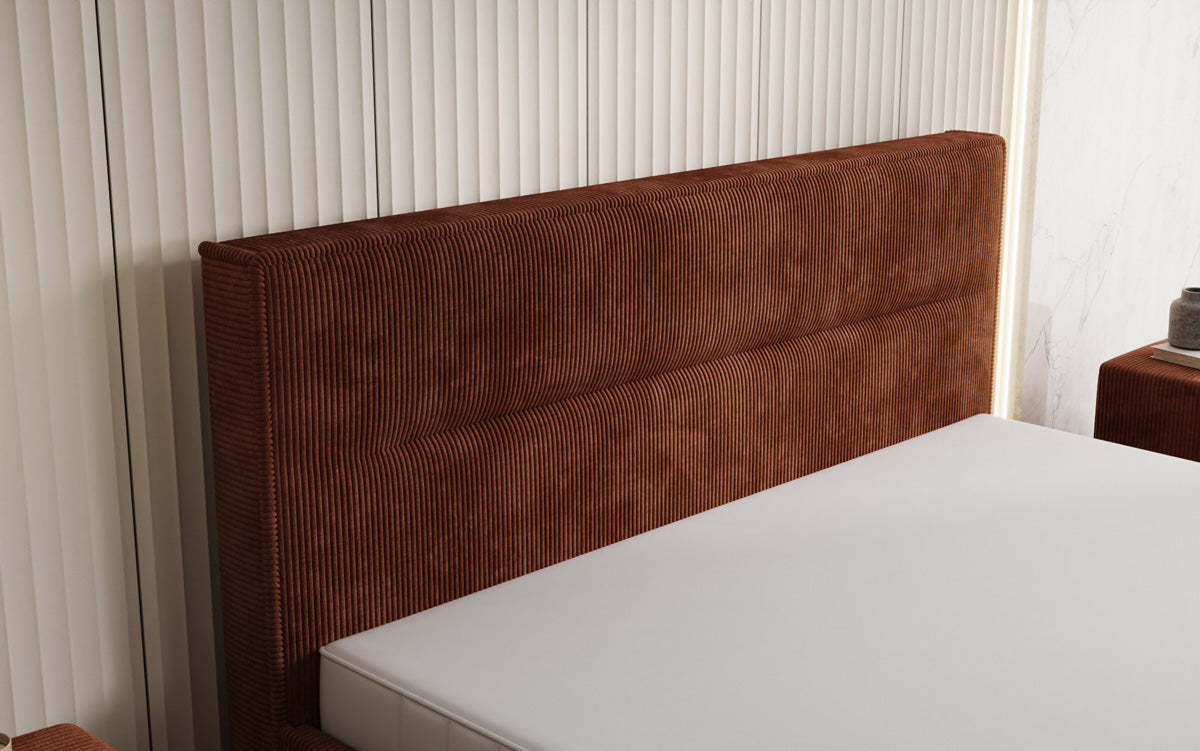 Designer gestoffeerd bed Merry in Ribstof met opbergruimte