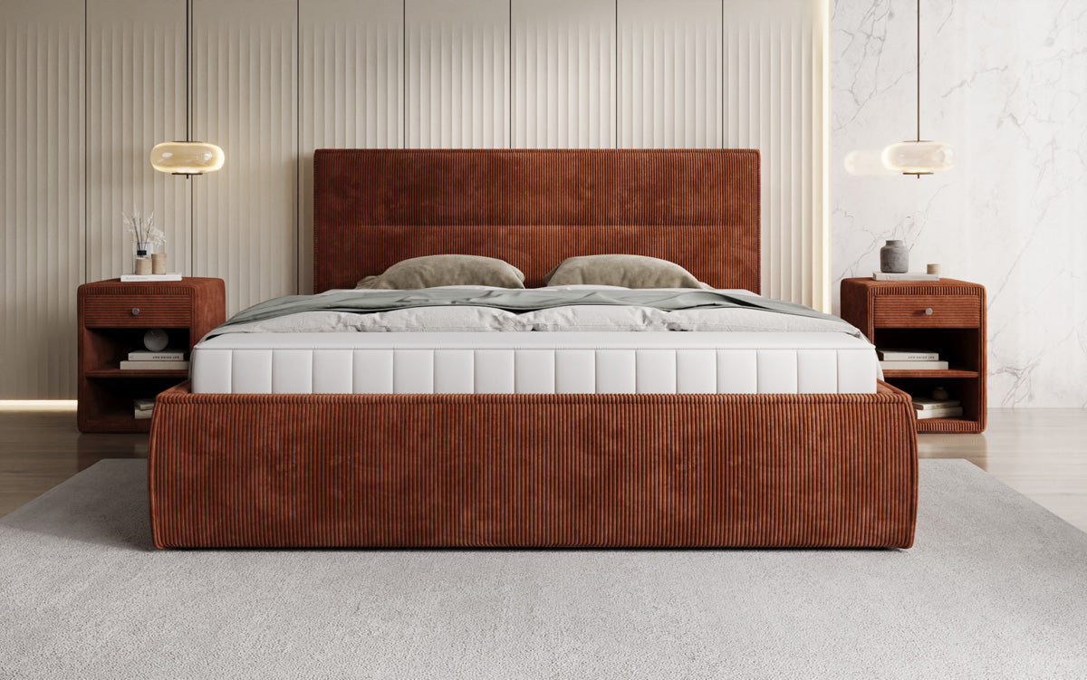 Designer gestoffeerd bed Merry in Ribstof met opbergruimte