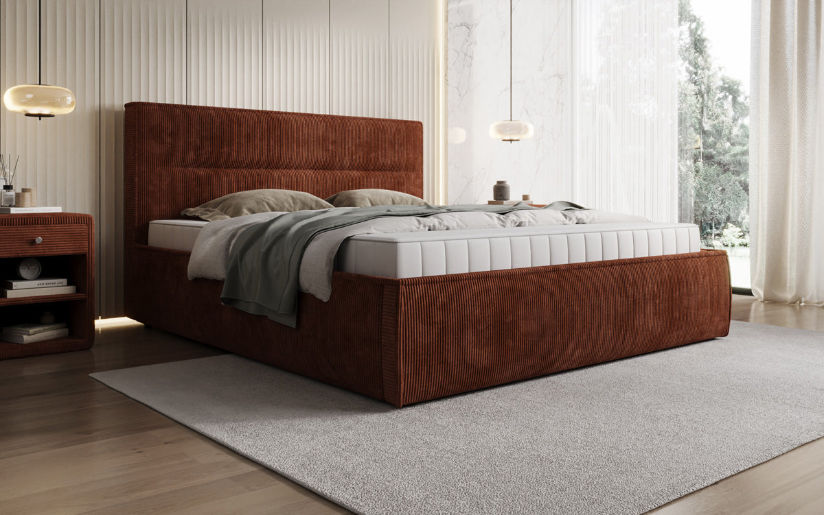Designer gestoffeerd bed Merry in Ribstof met opbergruimte