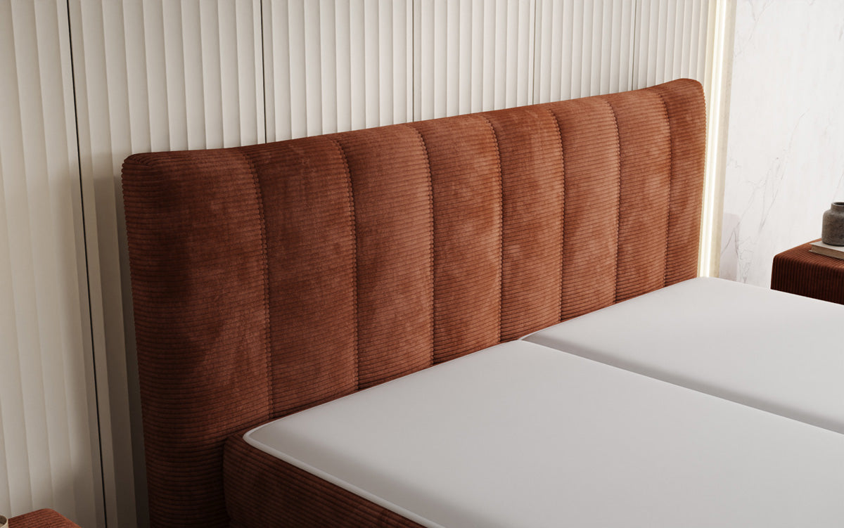 Boxspringbed Ines in Ribstof met opbergruimte