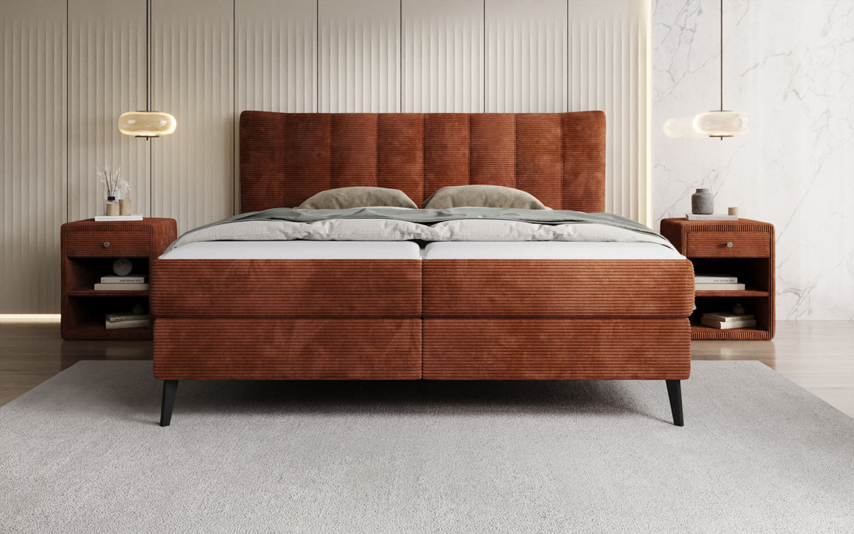 Boxspringbed Ines in Ribstof met opbergruimte