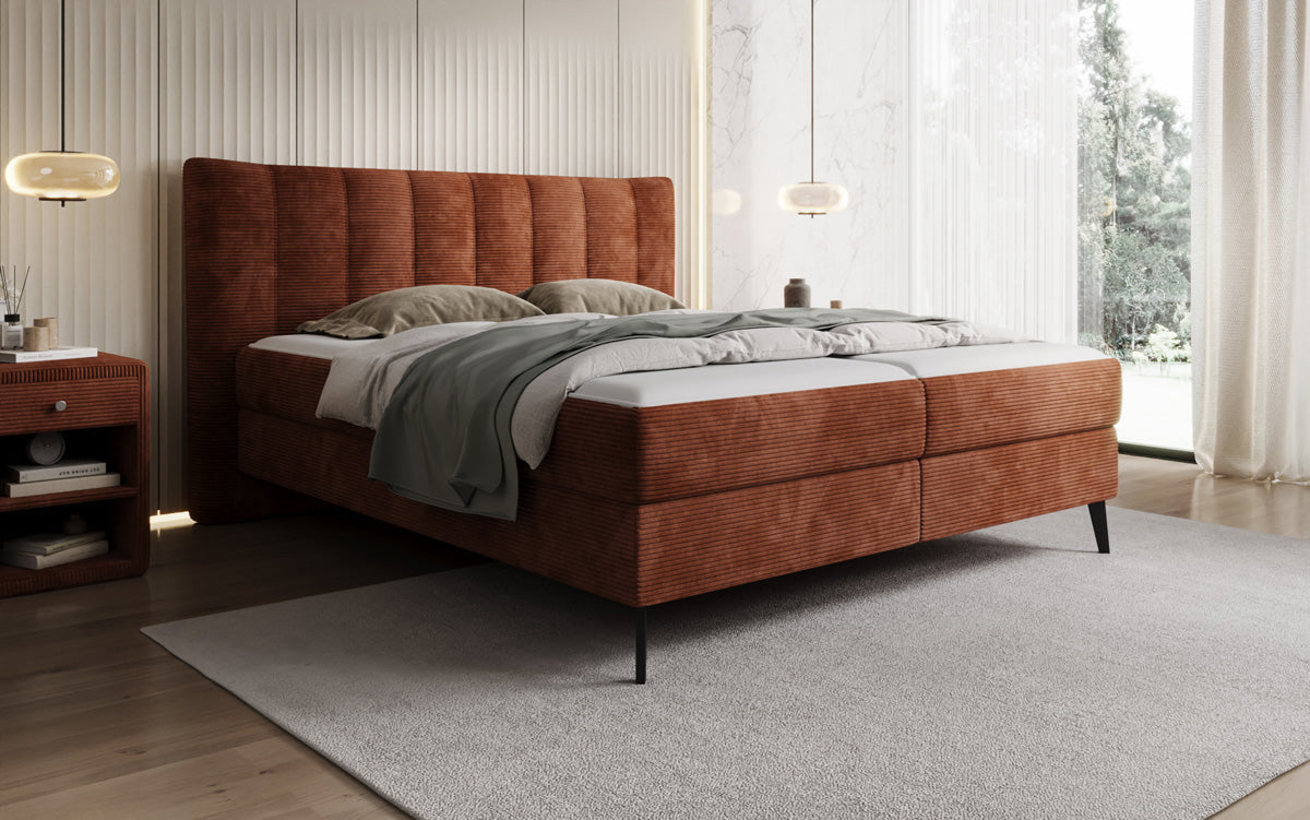 Boxspringbed Ines in Ribstof met opbergruimte
