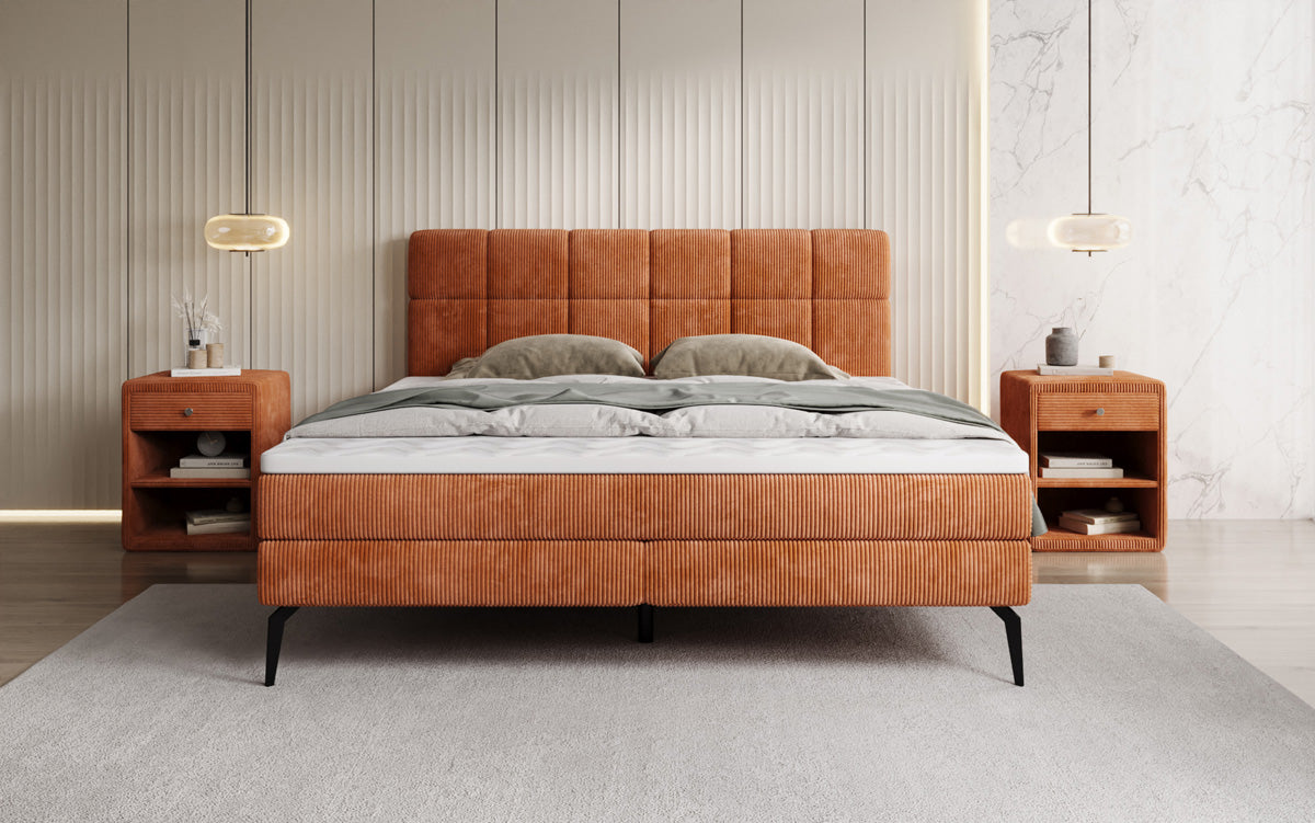 Boxspringbed Vera in Ribstof met hoge poten