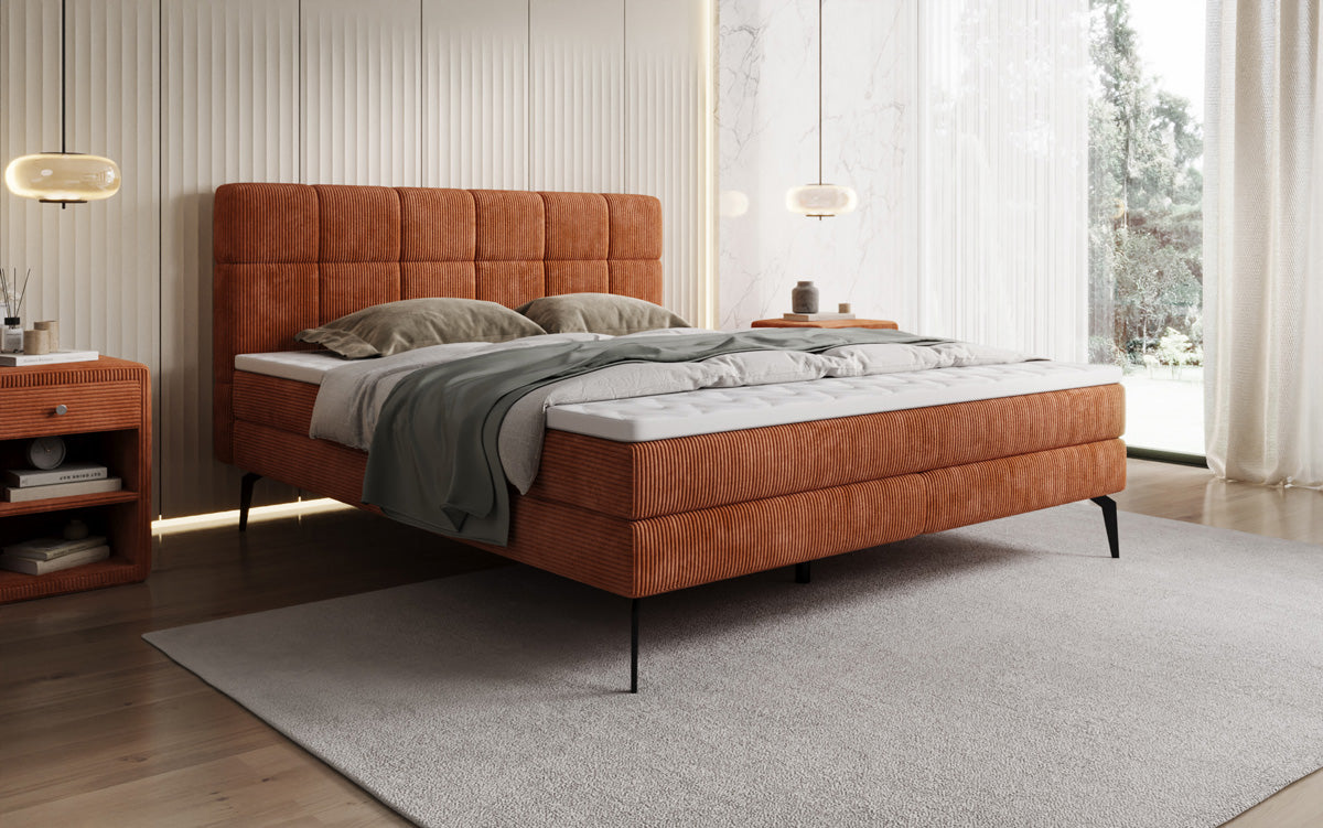 Boxspringbed Vera in Ribstof met hoge poten
