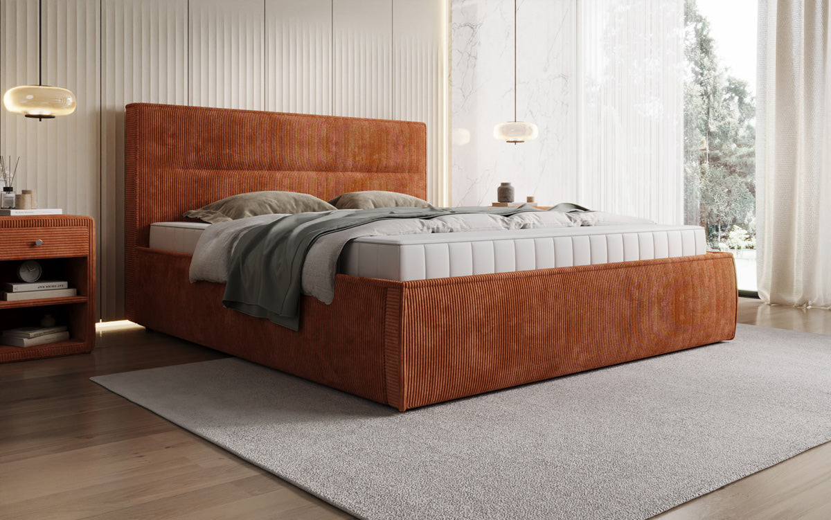 Designer gestoffeerd bed Merry in Ribstof met opbergruimte