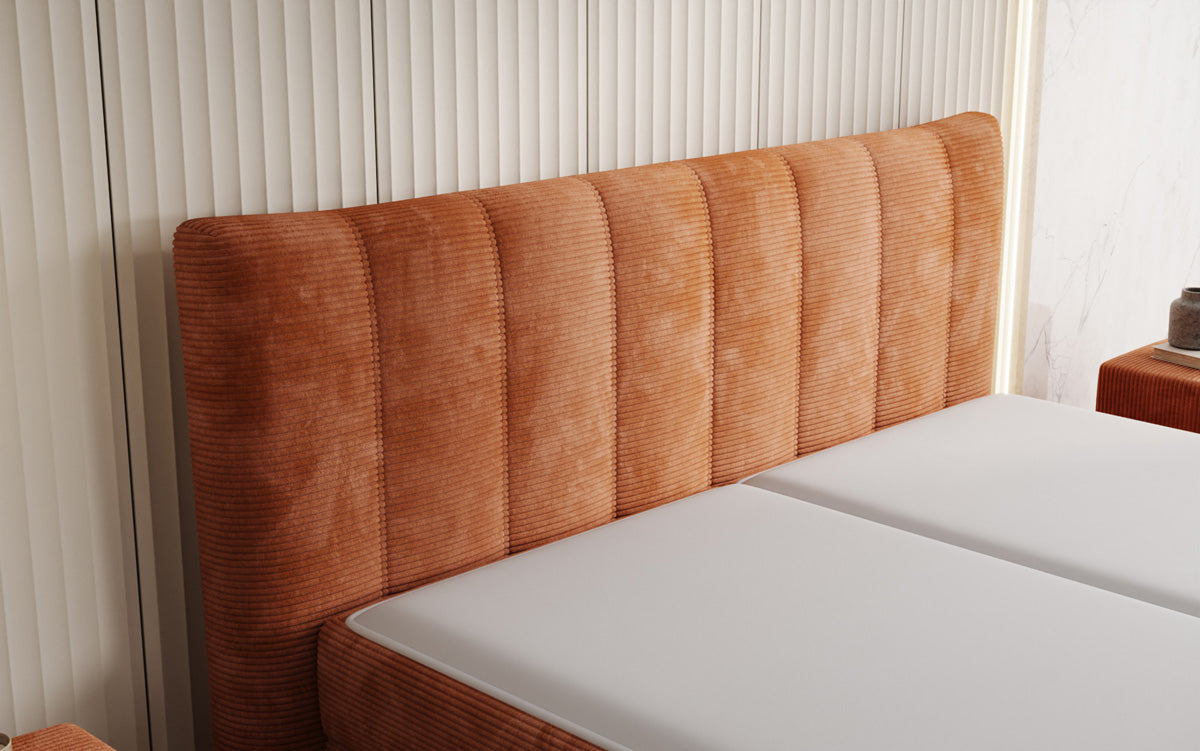 Boxspringbed Ines in Ribstof met opbergruimte