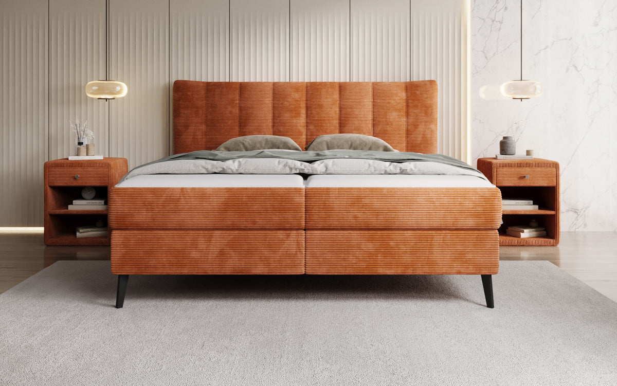 Boxspringbed Ines in Ribstof met opbergruimte