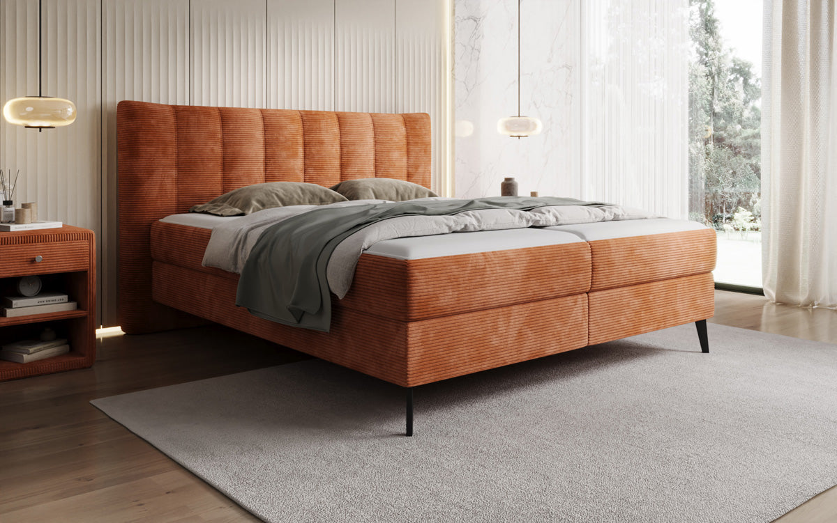 Boxspringbed Ines in Ribstof met opbergruimte