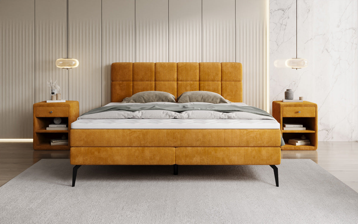 Boxspringbed Vera in Ribstof met hoge poten