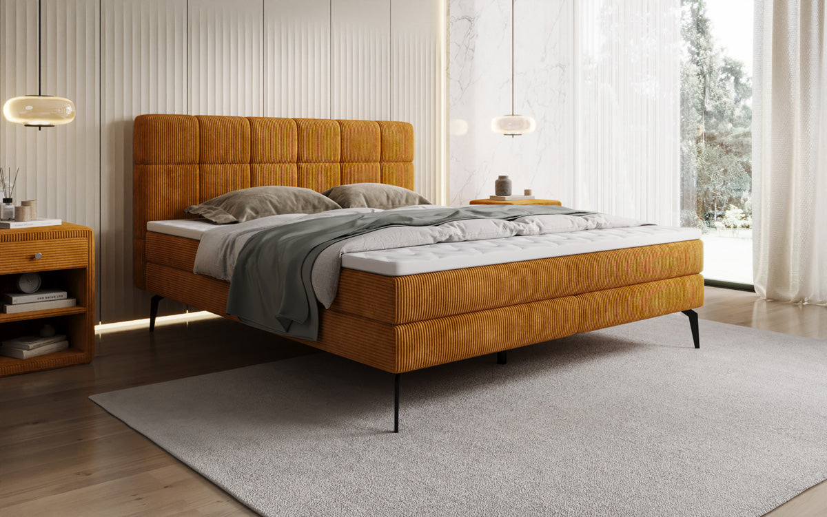 Boxspringbed Vera in Ribstof met hoge poten