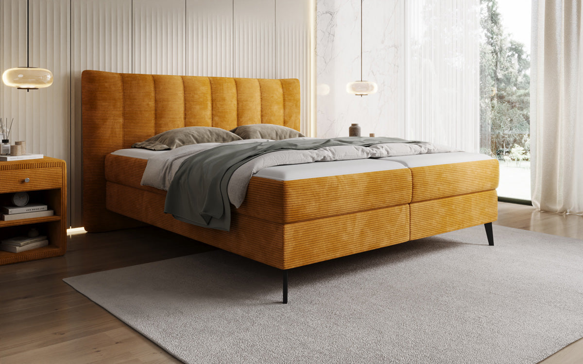 Boxspringbed Ines in Ribstof met opbergruimte