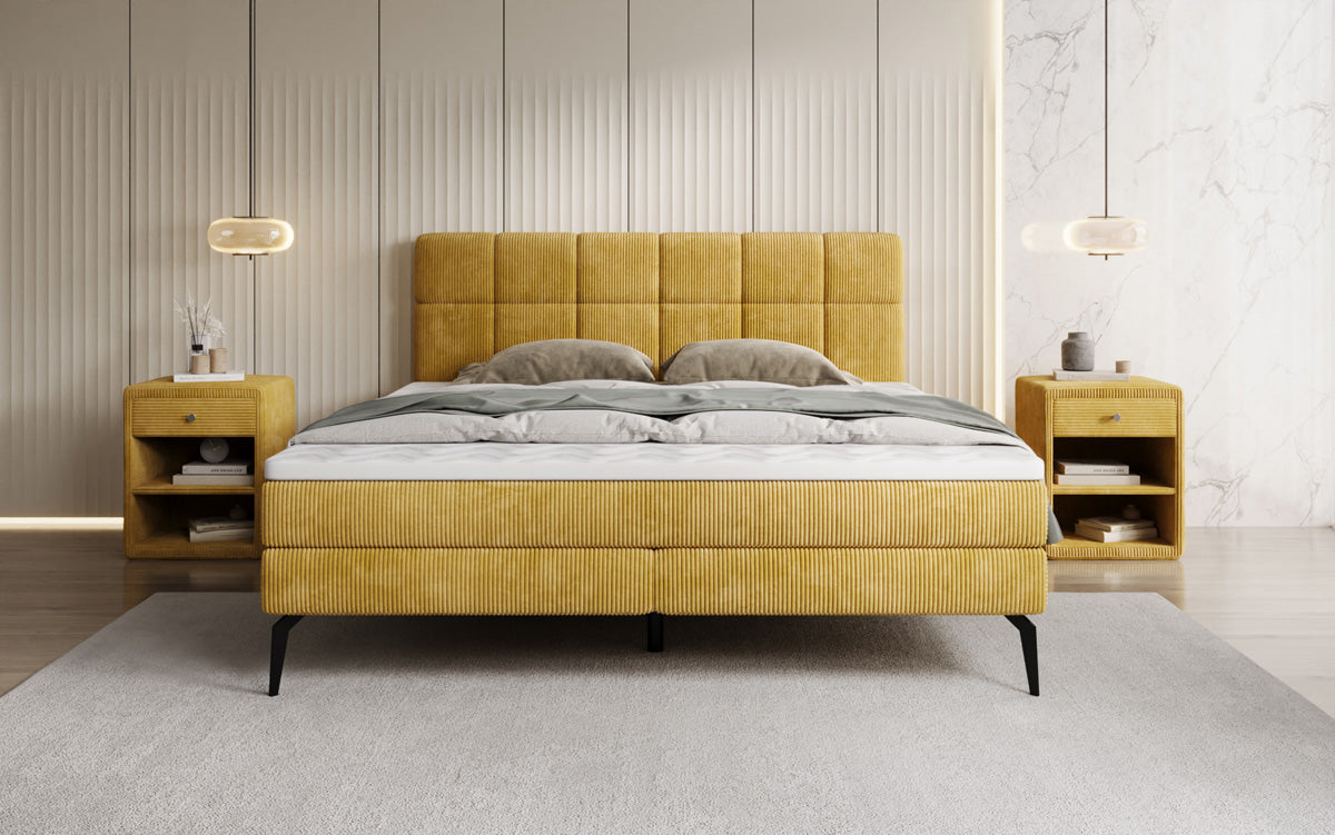 Boxspringbed Vera in Ribstof met hoge poten