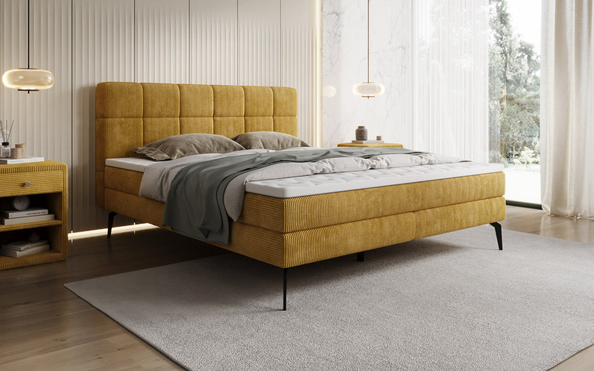 Boxspringbed Vera in Ribstof met hoge poten