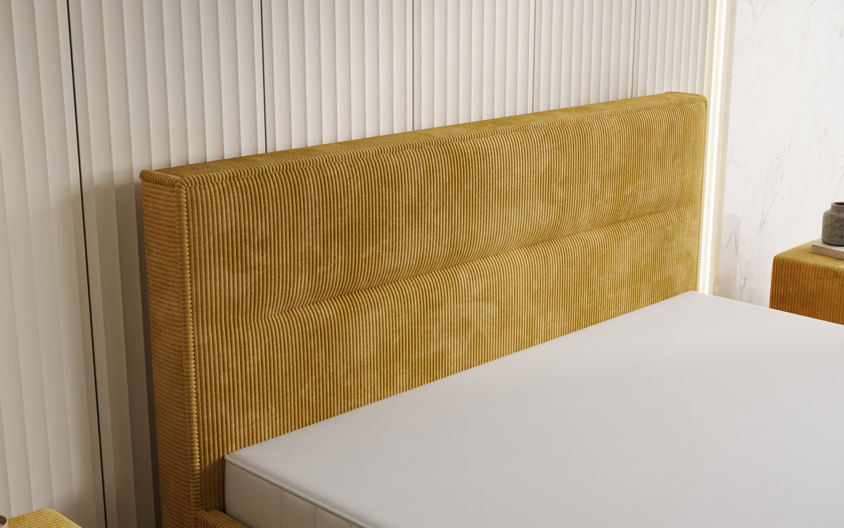 Designer gestoffeerd bed Merry in Ribstof met opbergruimte