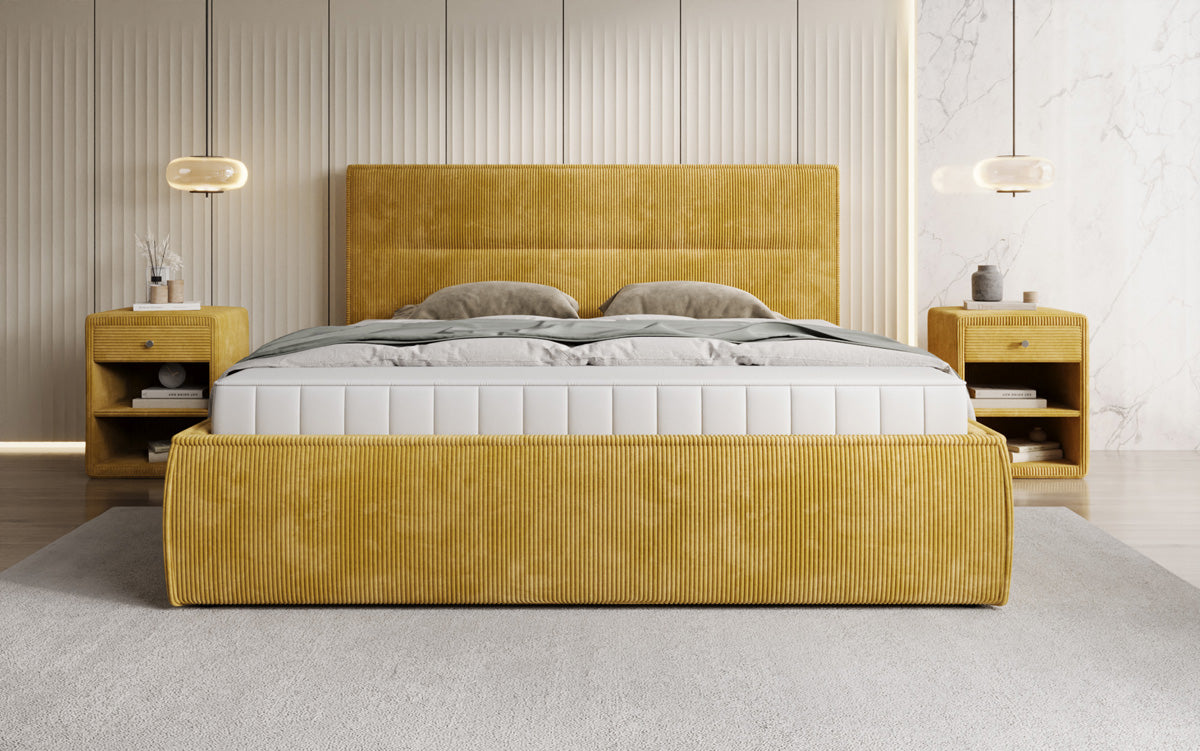 Designer gestoffeerd bed Merry in Ribstof met opbergruimte