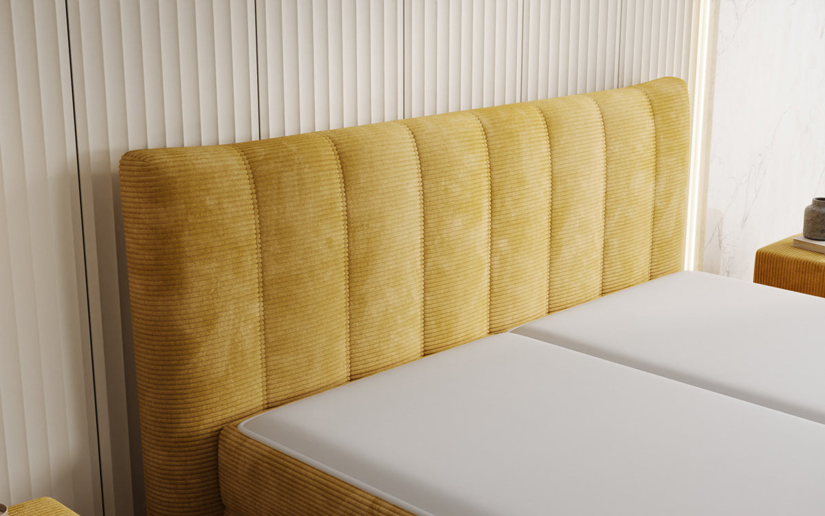Boxspringbed Ines in Ribstof met opbergruimte