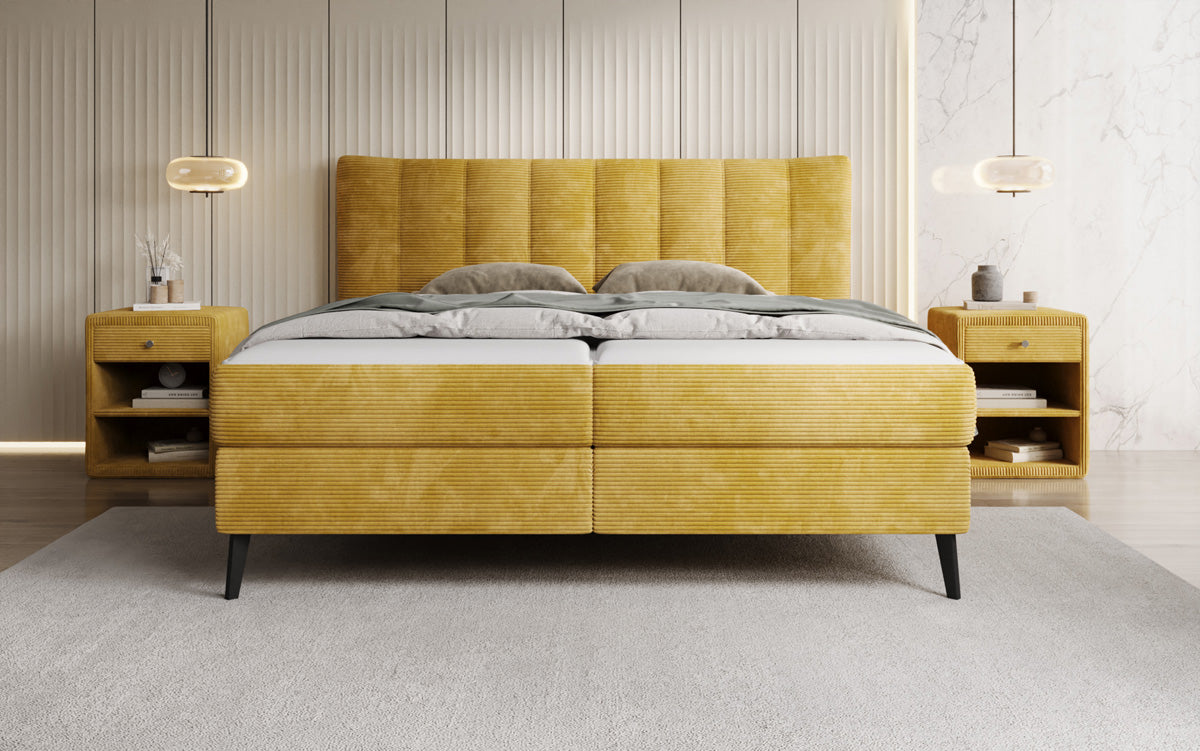 Boxspringbed Ines in Ribstof met opbergruimte