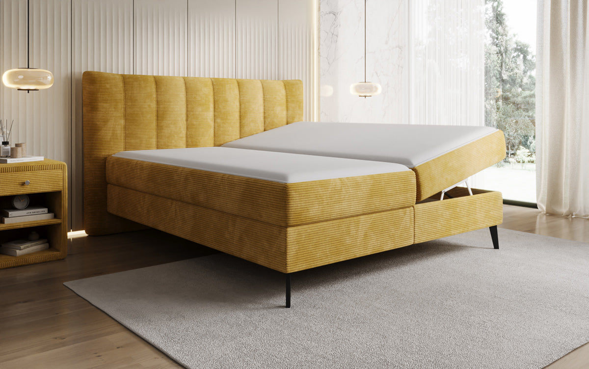 Boxspringbed Ines in Ribstof met opbergruimte