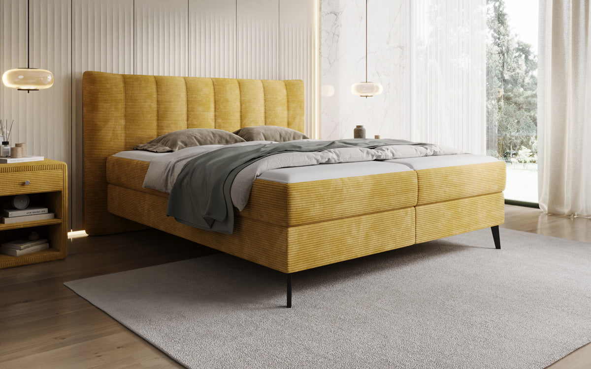 Boxspringbed Ines in Ribstof met opbergruimte