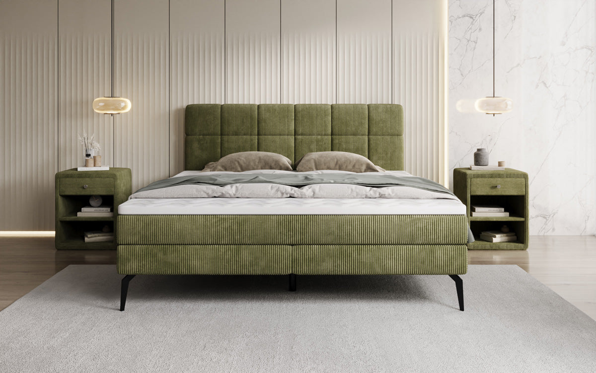 Boxspringbed Vera in Ribstof met hoge poten