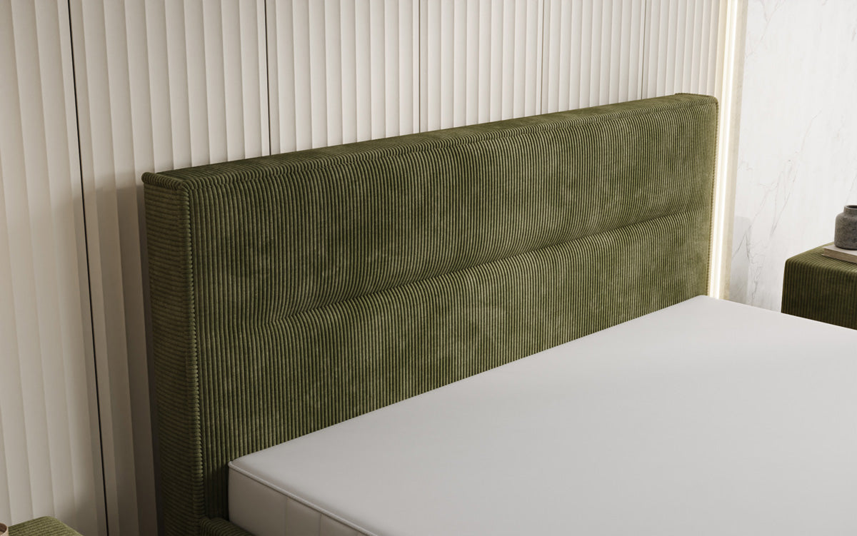 Designer gestoffeerd bed Merry in Ribstof met opbergruimte