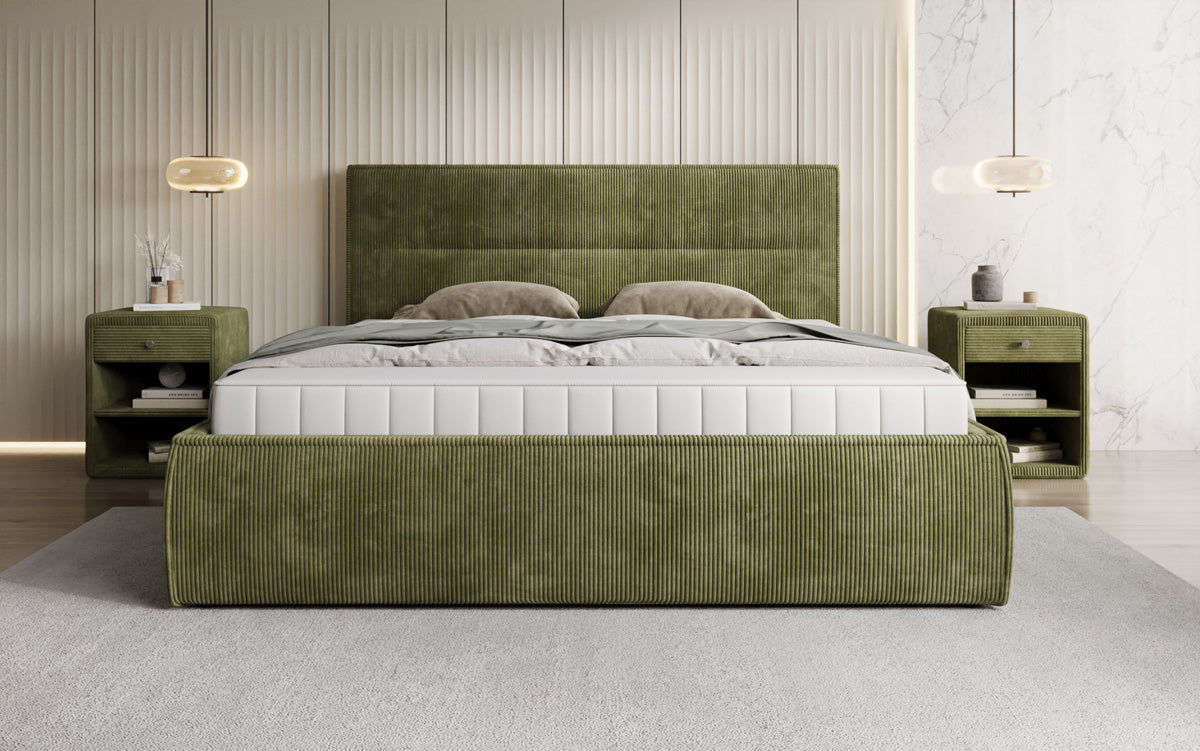 Designer gestoffeerd bed Merry in Ribstof met opbergruimte
