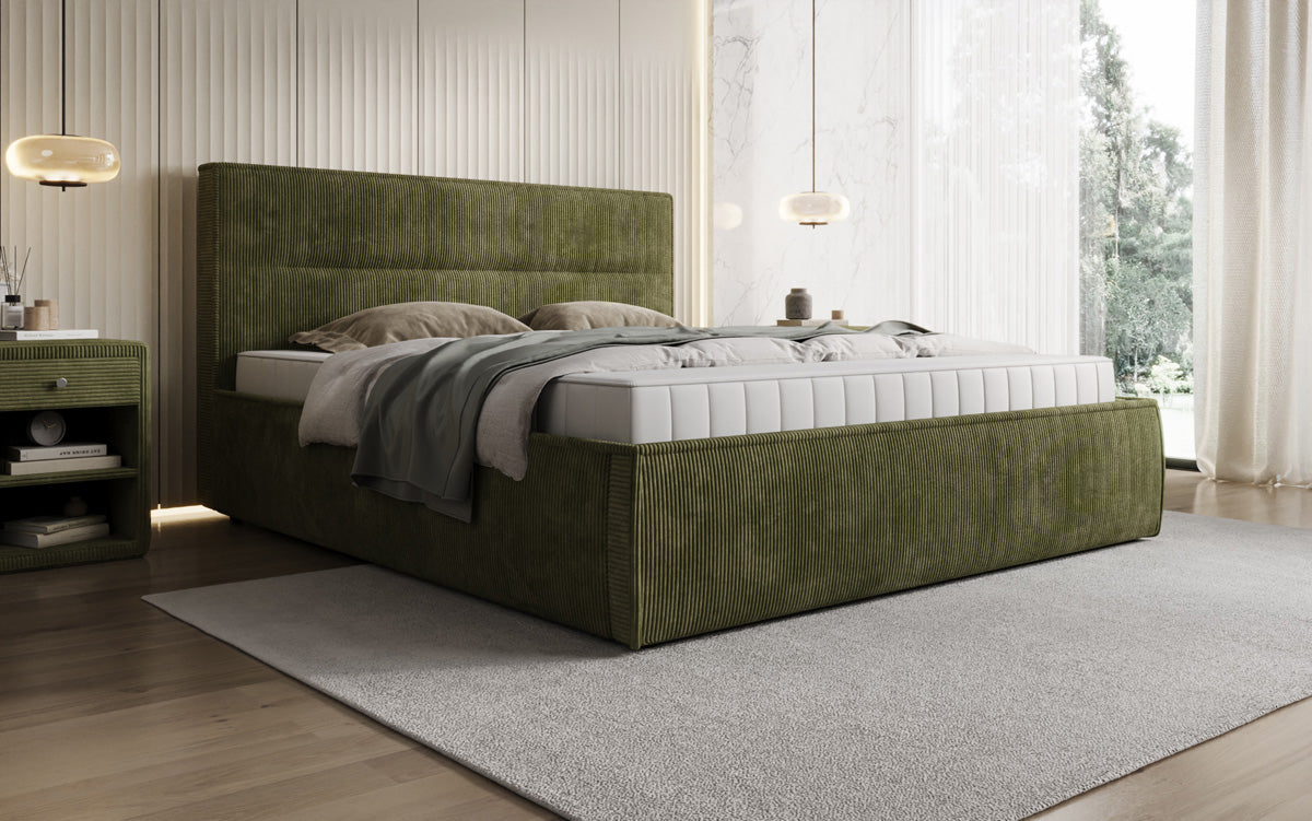 Designer gestoffeerd bed Merry in Ribstof met opbergruimte