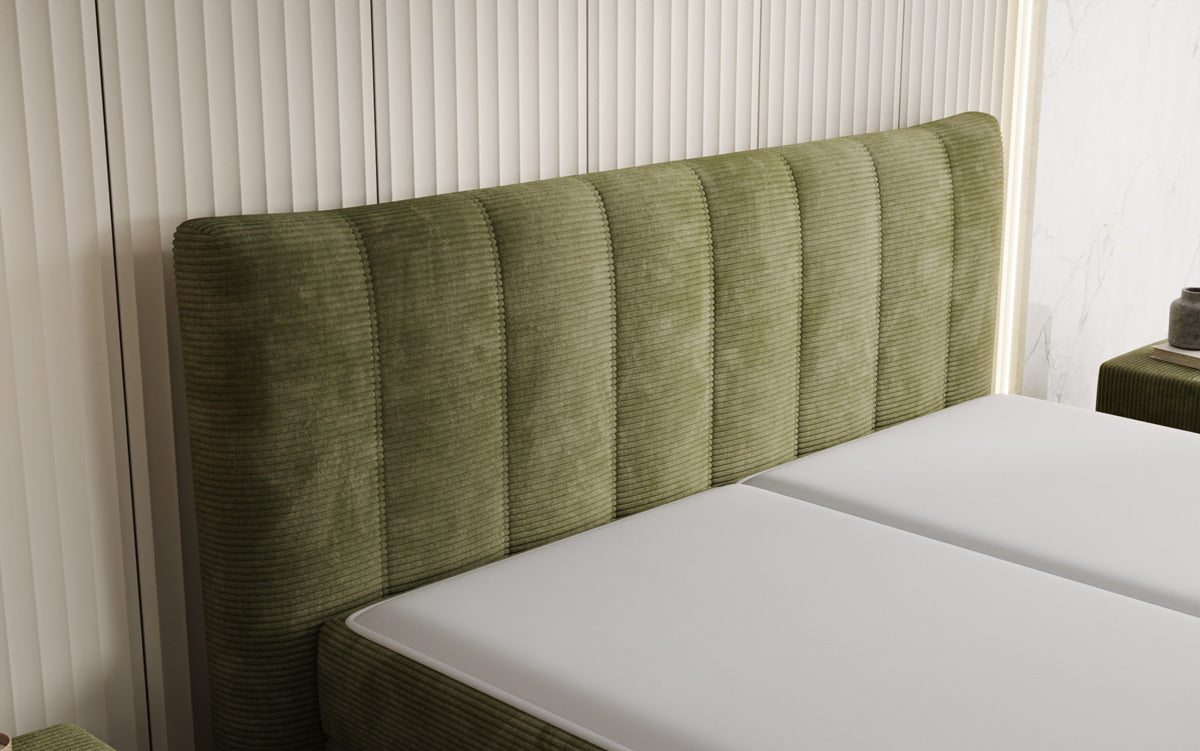 Boxspringbed Ines in Ribstof met opbergruimte