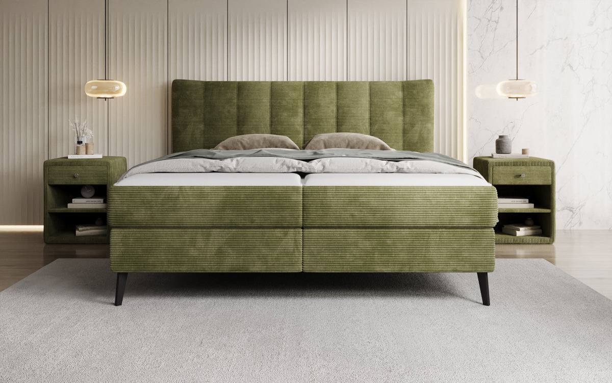 Boxspringbed Ines in Ribstof met opbergruimte