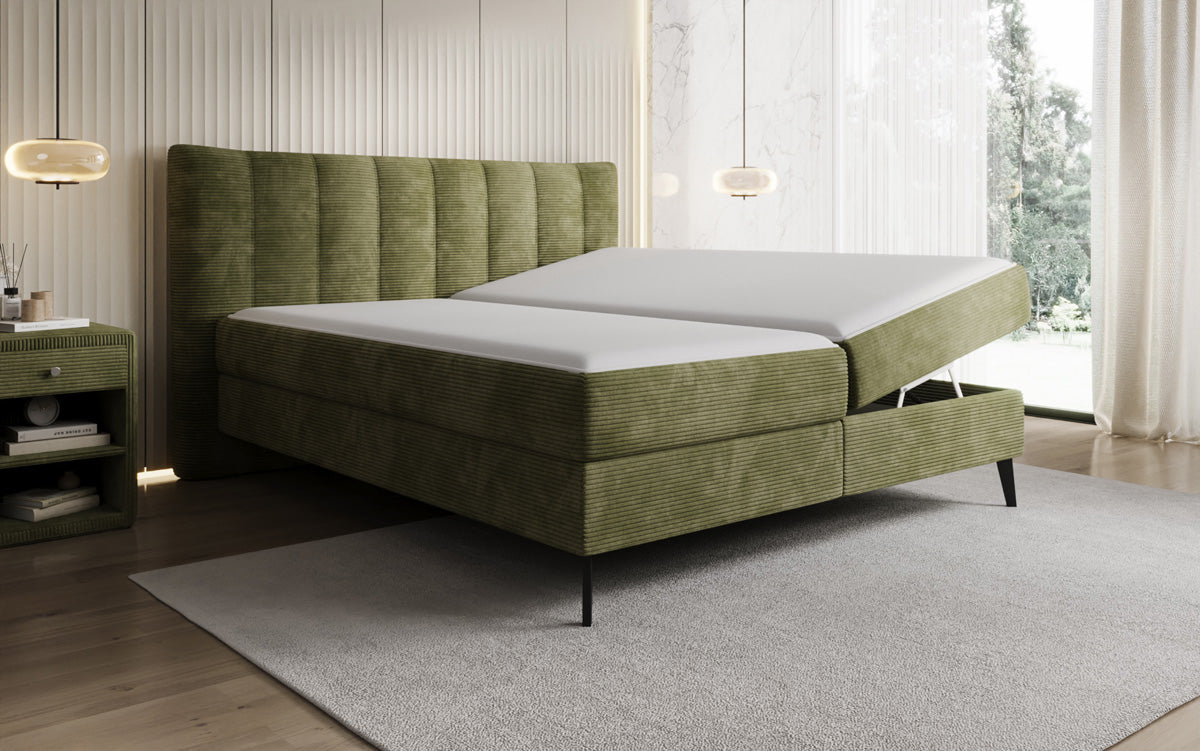 Boxspringbed Ines in Ribstof met opbergruimte