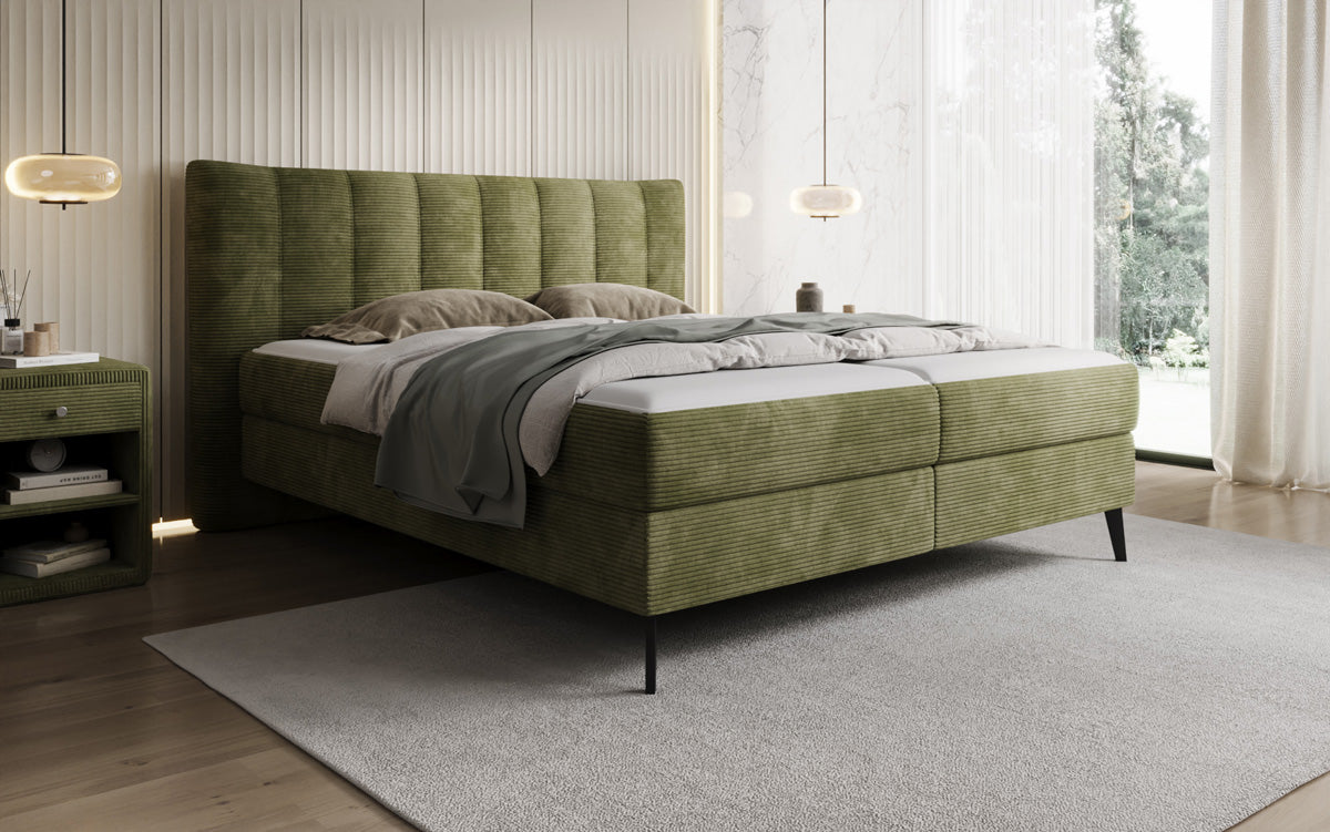 Boxspringbed Ines in Ribstof met opbergruimte