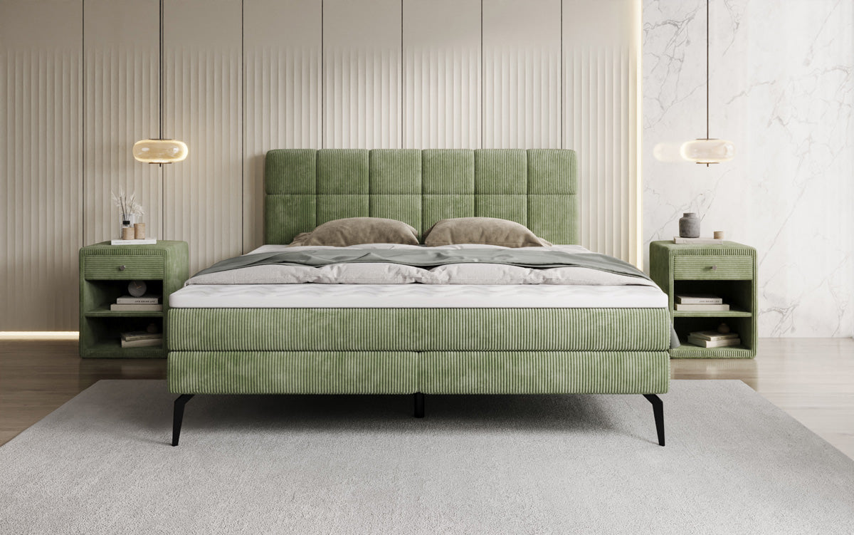 Boxspringbed Vera in Ribstof met hoge poten