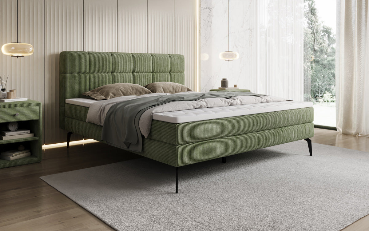 Boxspringbed Vera in Ribstof met hoge poten