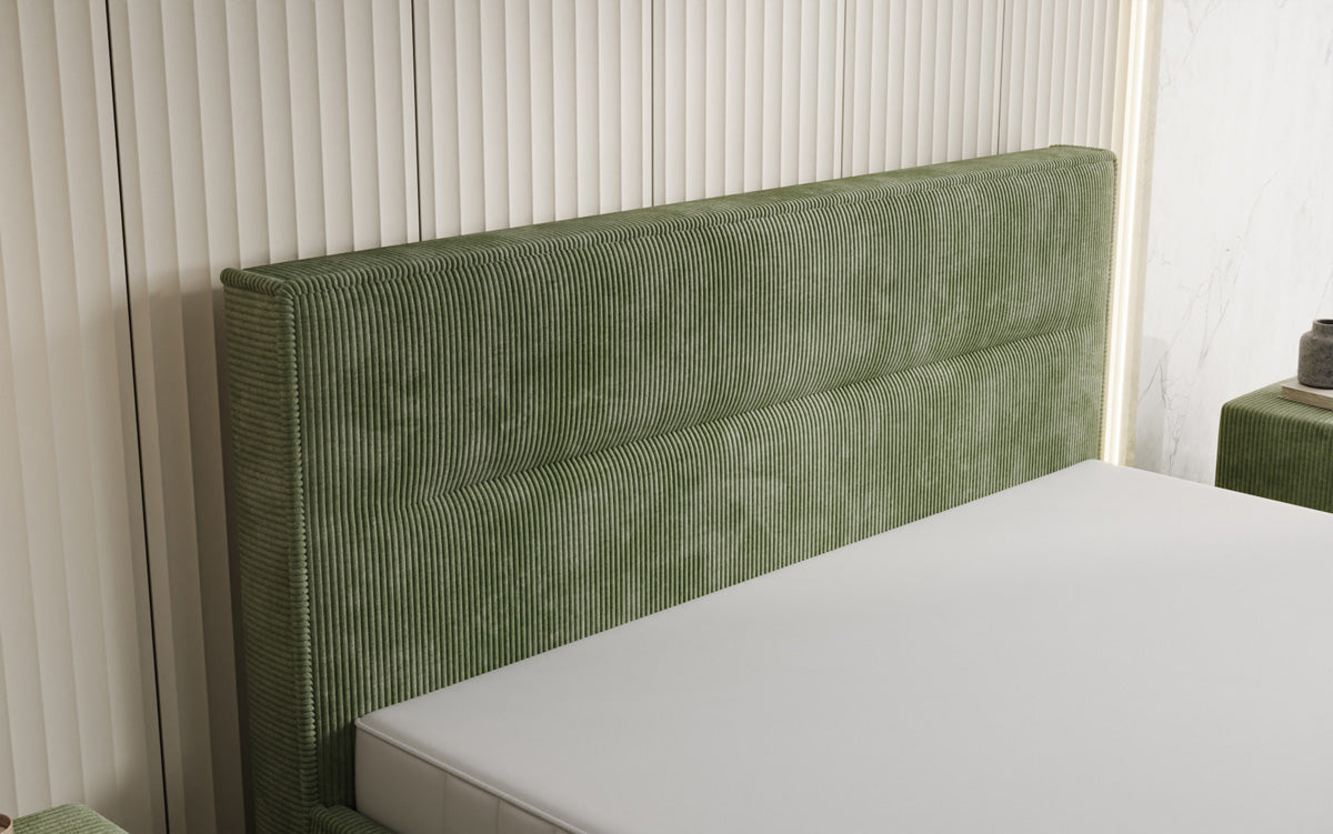 Designer gestoffeerd bed Merry in Ribstof met opbergruimte