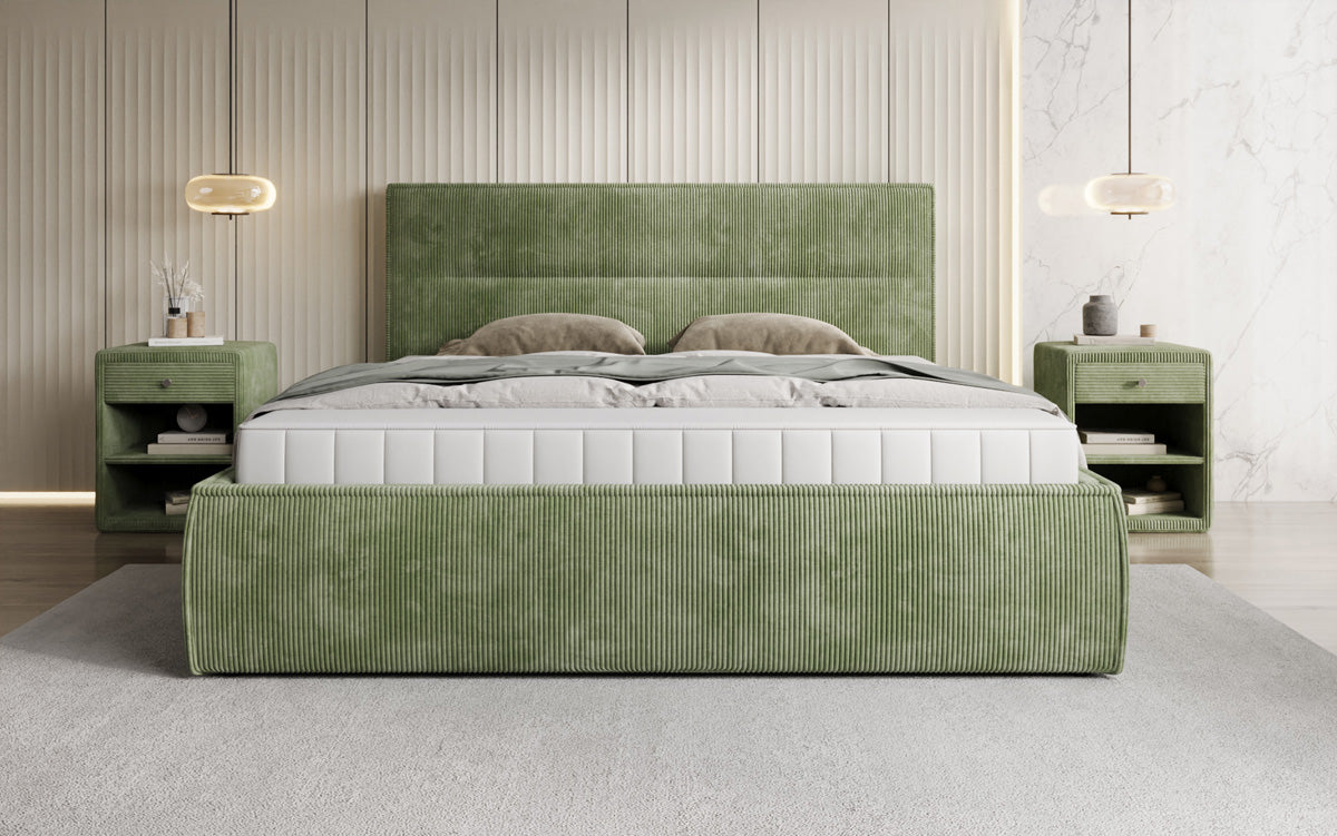 Designer gestoffeerd bed Merry in Ribstof met opbergruimte
