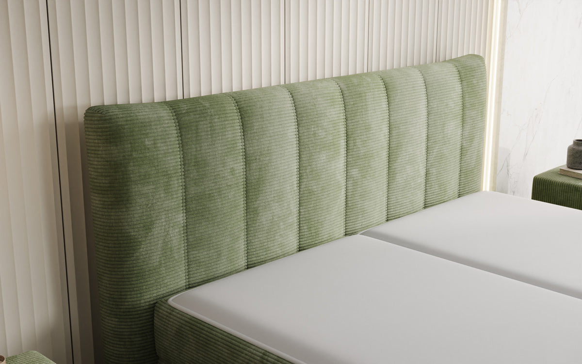 Boxspringbed Ines in Ribstof met opbergruimte