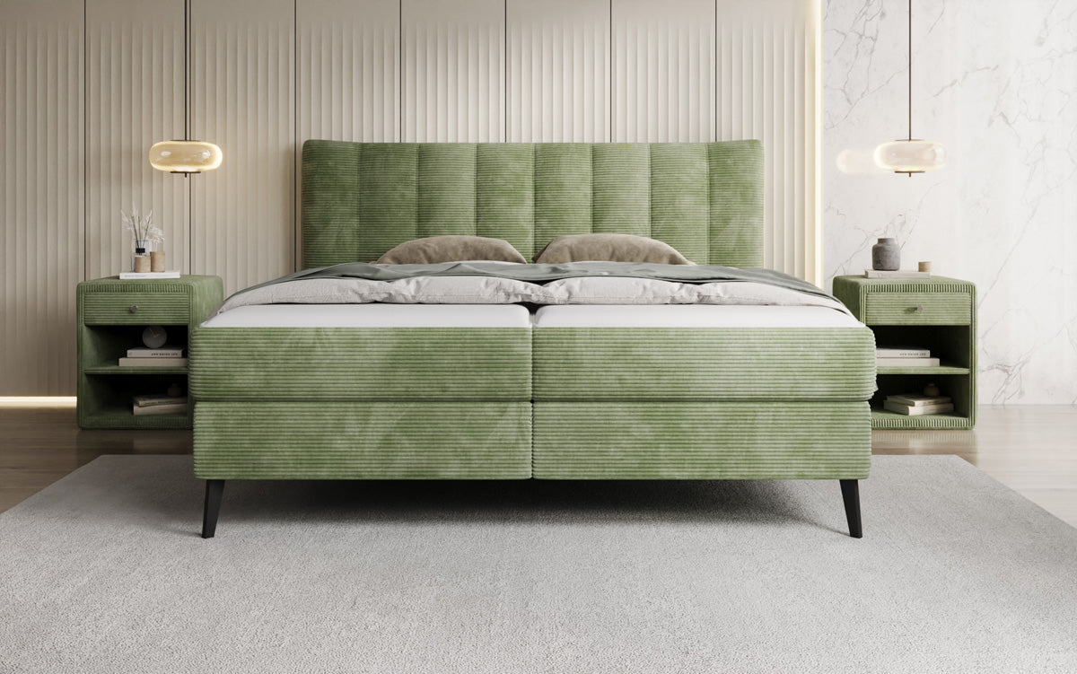 Boxspringbed Ines in Ribstof met opbergruimte