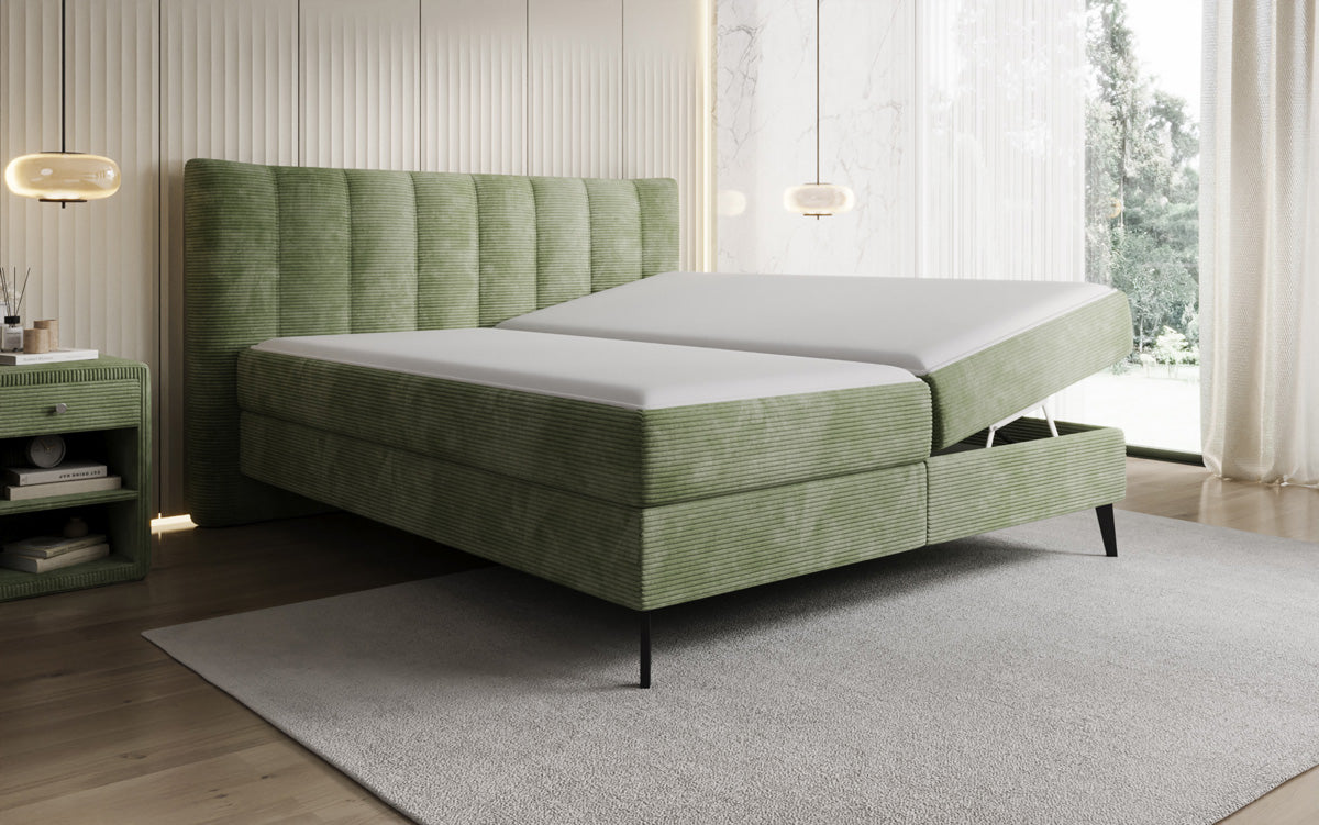 Boxspringbed Ines in Ribstof met opbergruimte