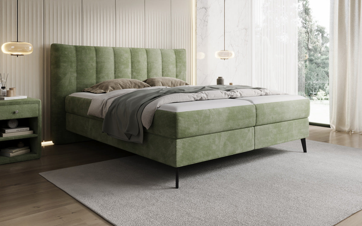 Boxspringbed Ines in Ribstof met opbergruimte