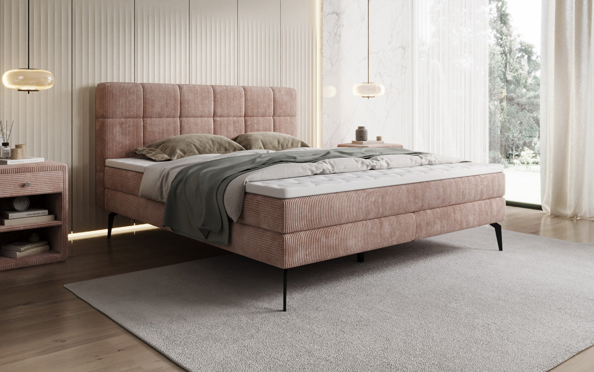Boxspringbed Vera in Ribstof met hoge poten