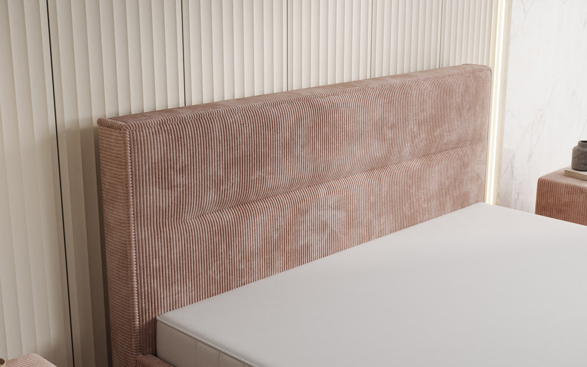 Designer gestoffeerd bed Merry in Ribstof met opbergruimte