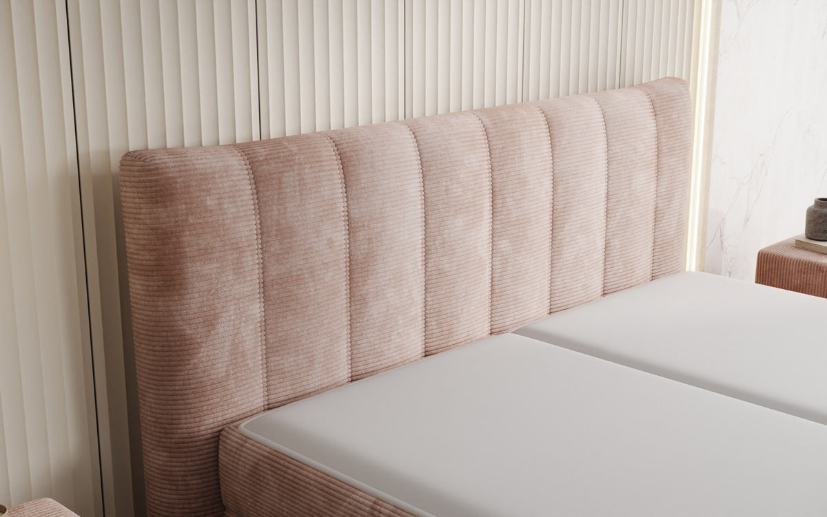 Boxspringbed Ines in Ribstof met opbergruimte