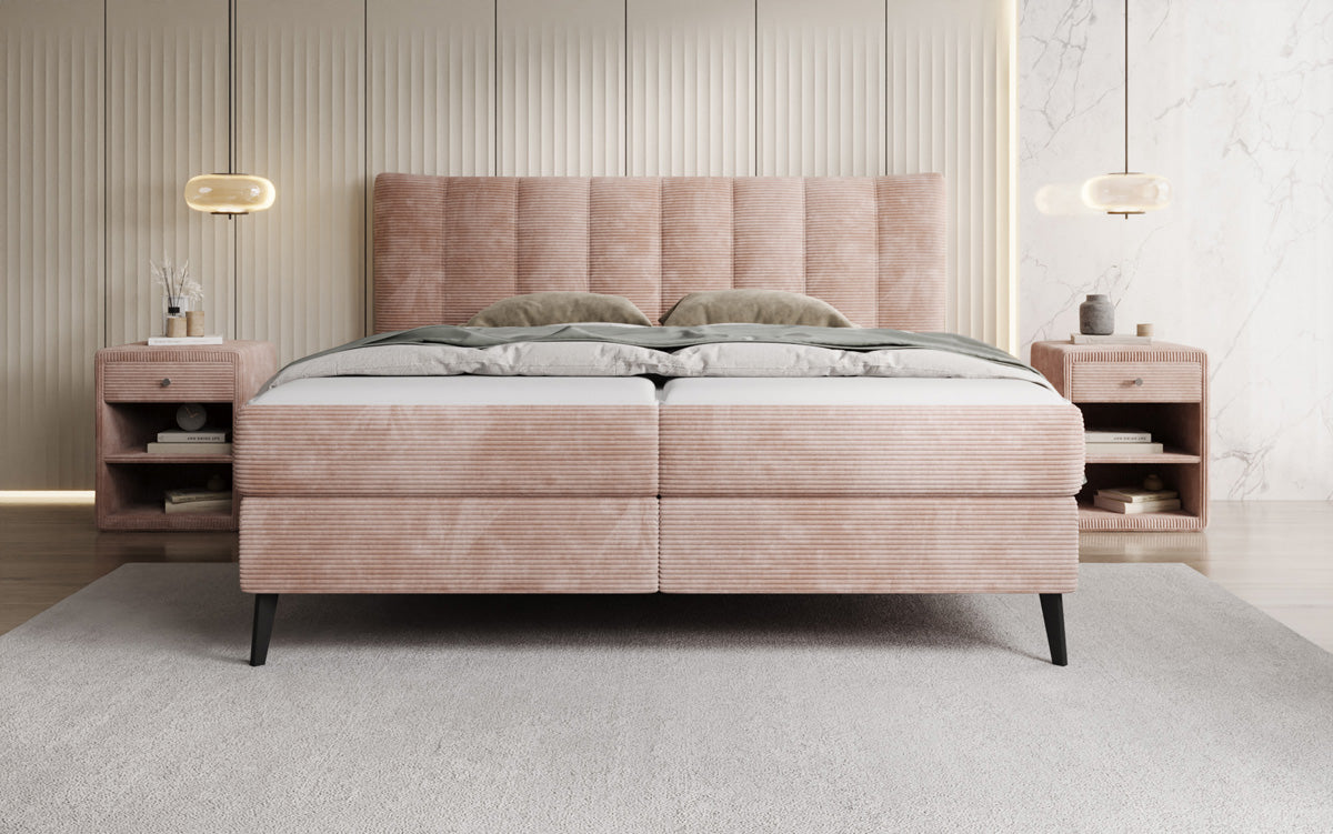 Boxspringbed Ines in Ribstof met opbergruimte