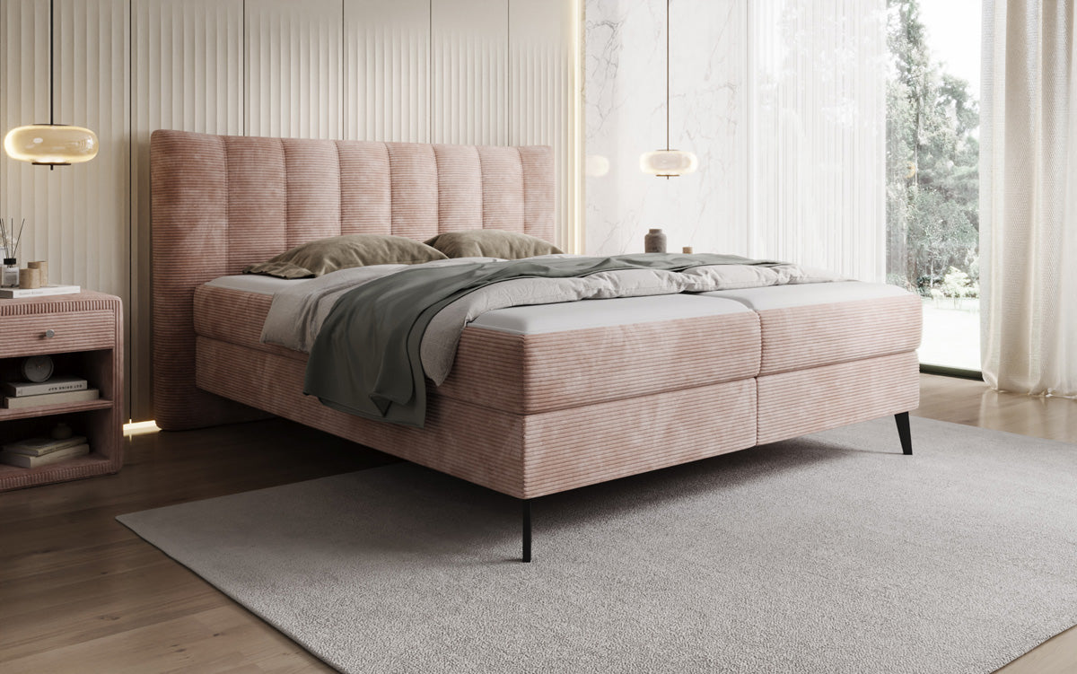 Boxspringbed Ines in Ribstof met opbergruimte