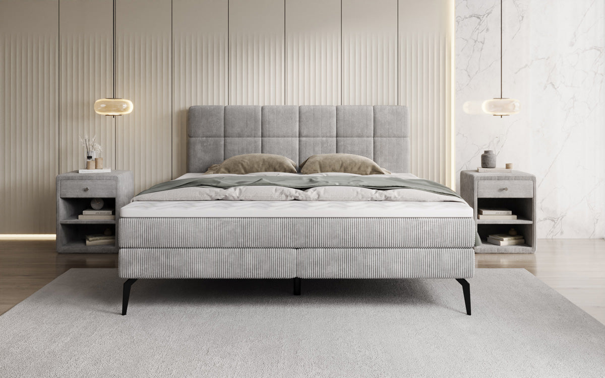 Boxspringbed Vera in Ribstof met hoge poten