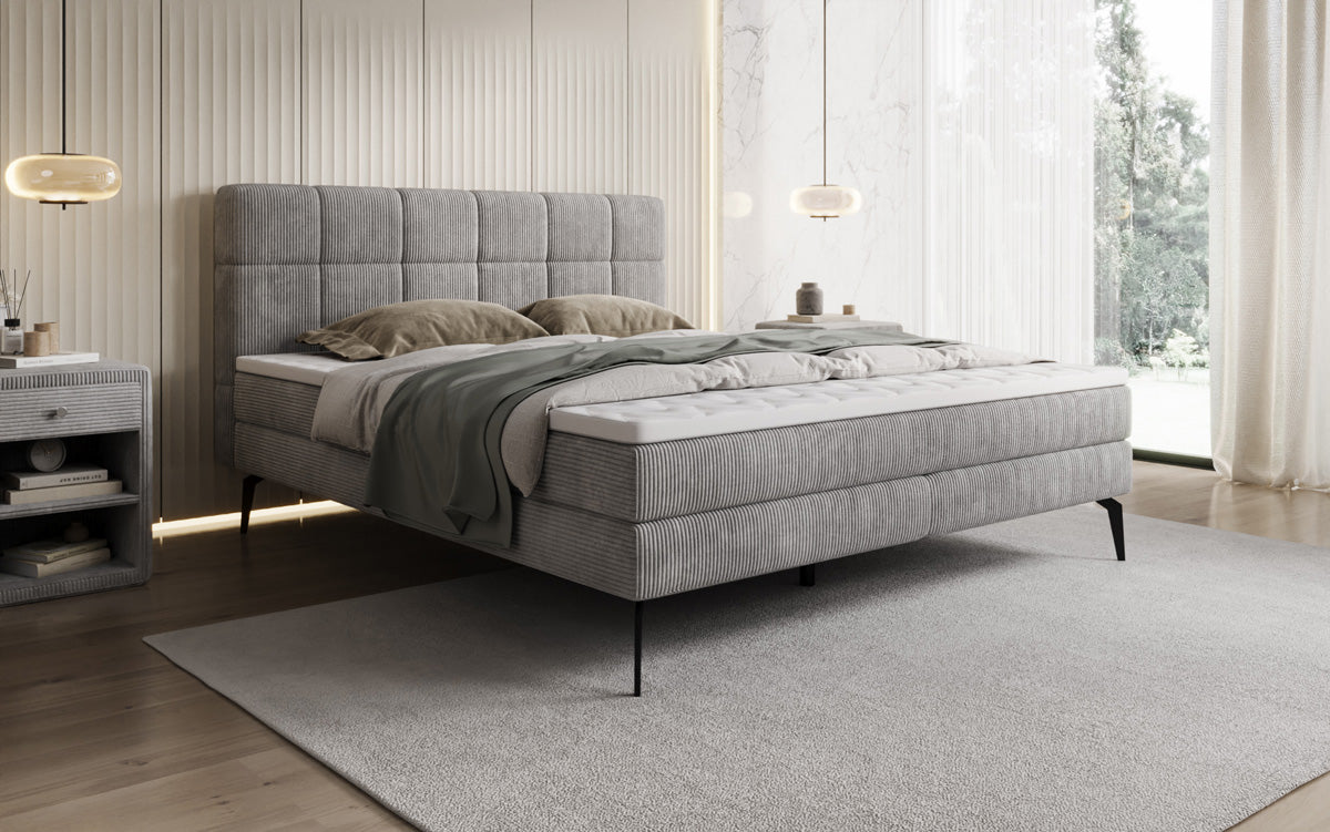 Boxspringbed Vera in Ribstof met hoge poten