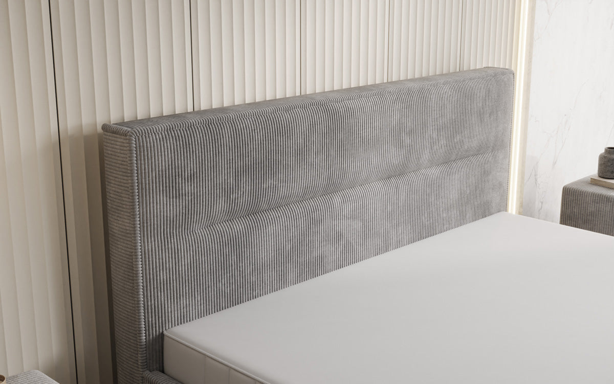 Designer gestoffeerd bed Merry in Ribstof met opbergruimte